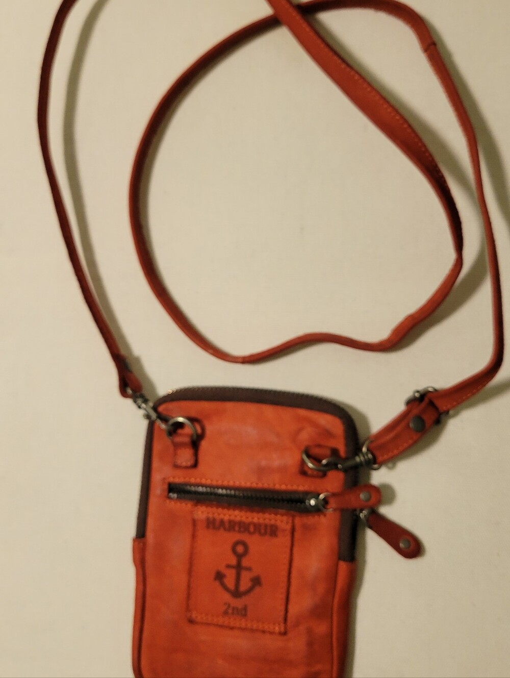 Harbour 2nd "Benita" Red Leather Crossbody Phone Bag with Anchor Patch
